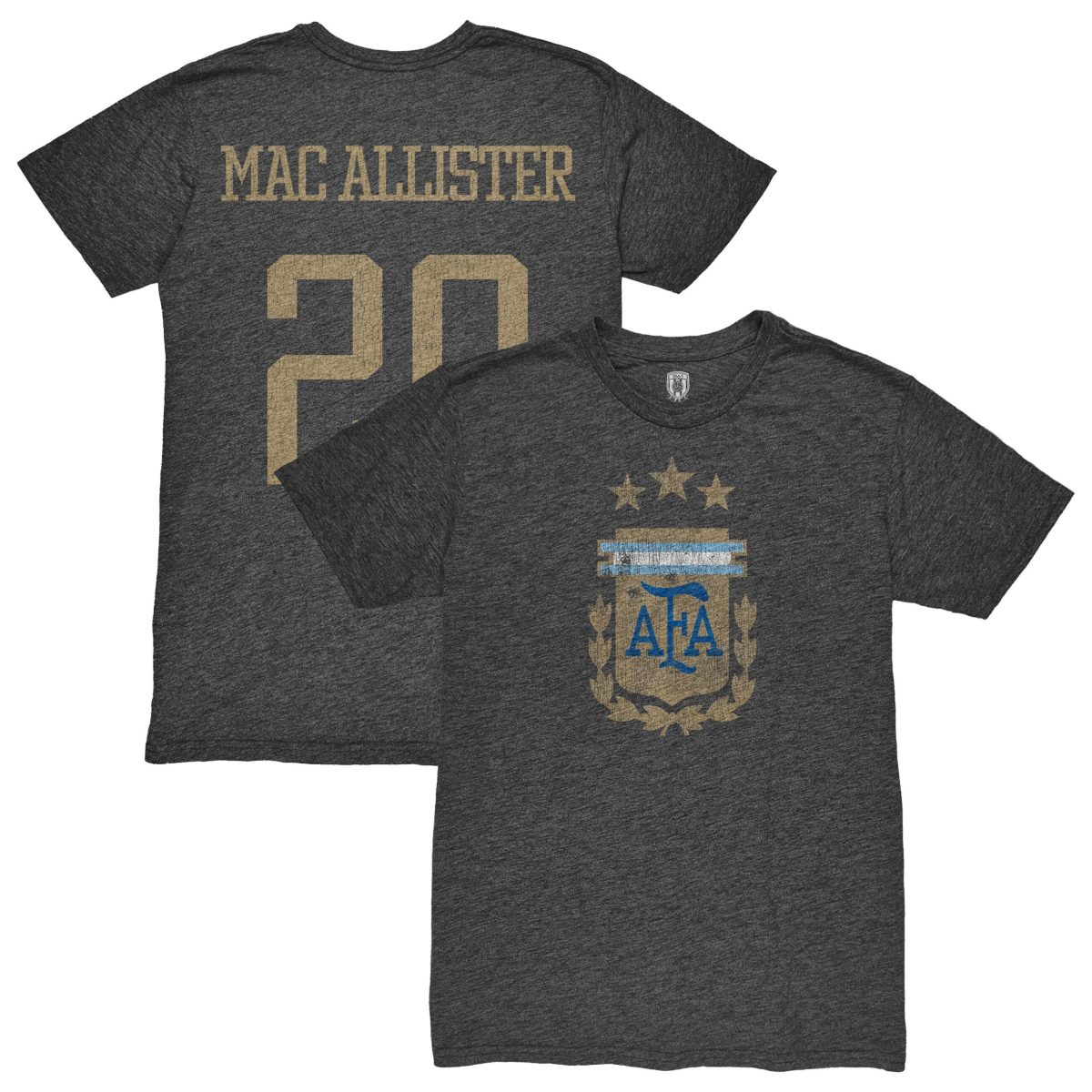 alexis mac allister argentina national team 1863fc player retro tri-blend t-shirt – heather black Collection | Australia Football Jerseys And World Cup Kits