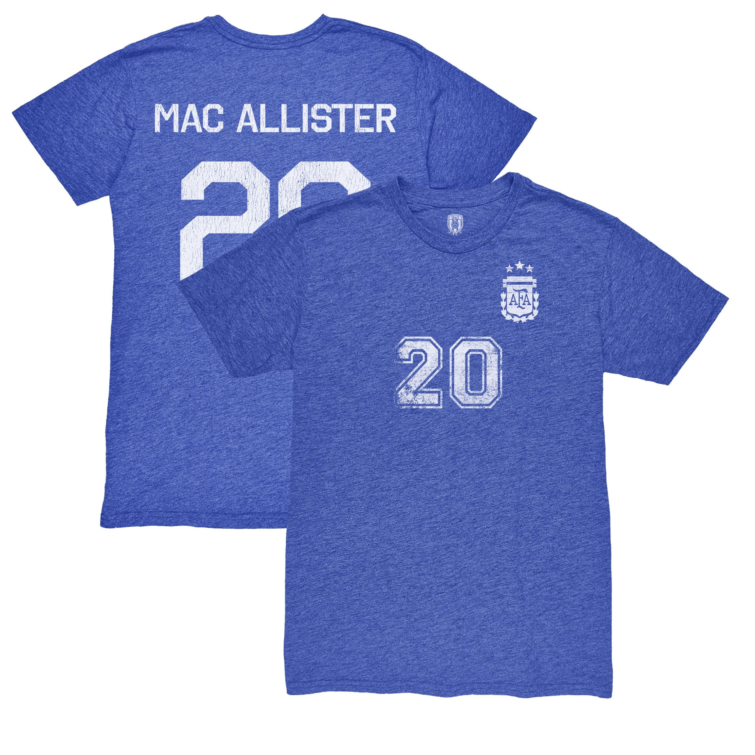 alexis mac allister argentina national team 1863fc retro name  number tri-blend t-shirt – blue Collection | Australia Football Jerseys And World Cup Kits