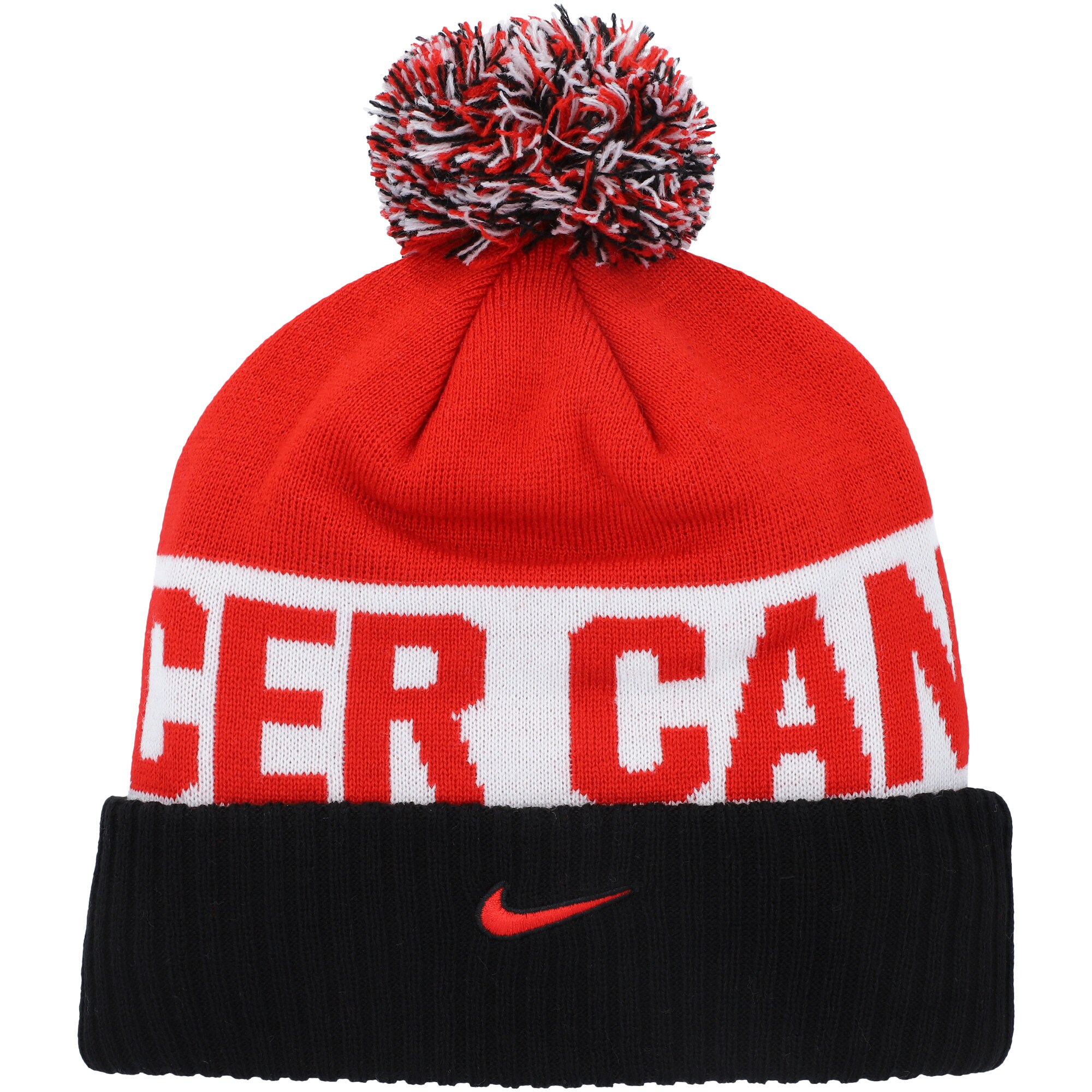 canada soccer nike classic stripe cuffed knit hat with pom – blackred Collection | Australia Football Jerseys And World Cup Kits