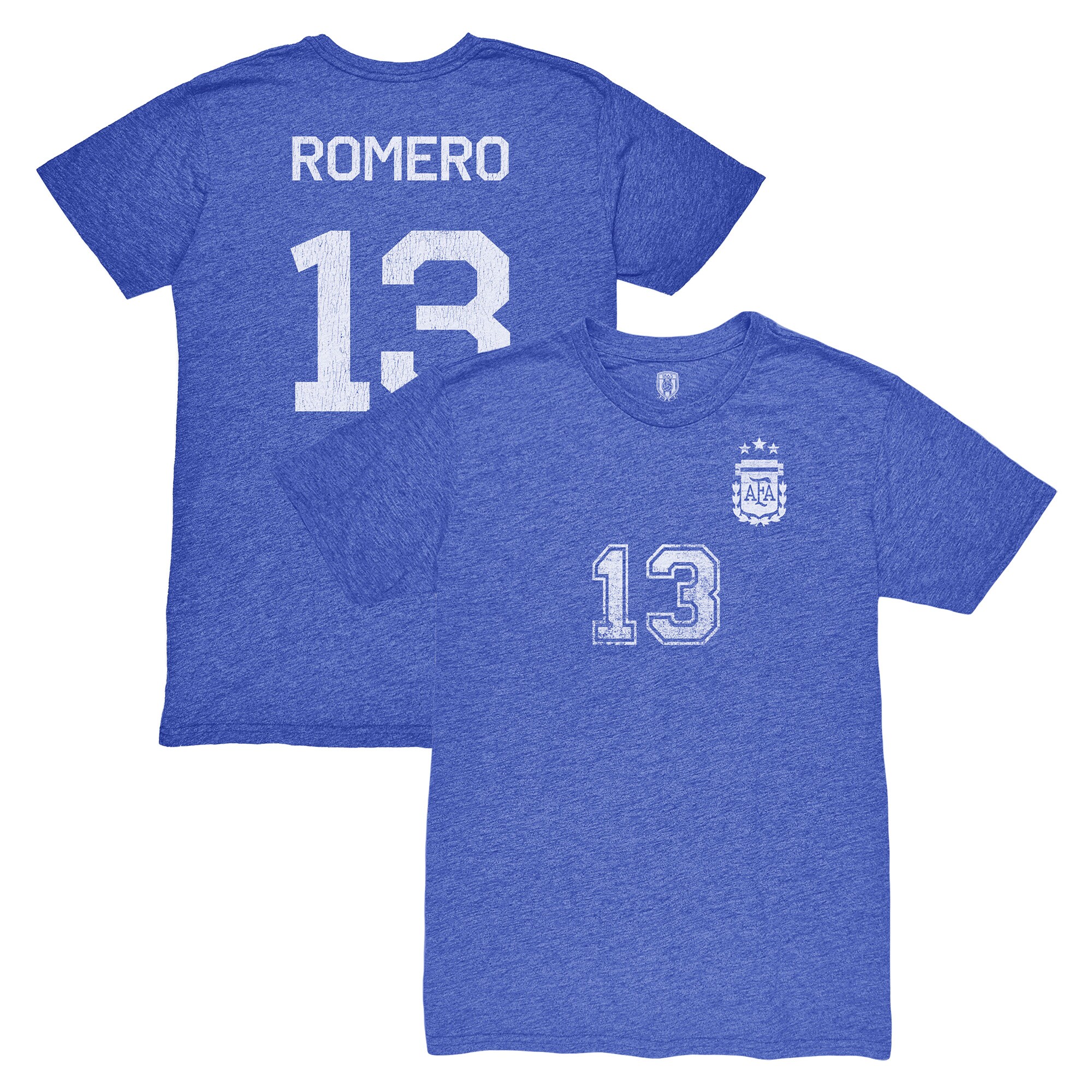 cristian romero argentina national team 1863fc player vintage tri-blend t-shirt – blue Collection | Australia Football Jerseys And World Cup Kits