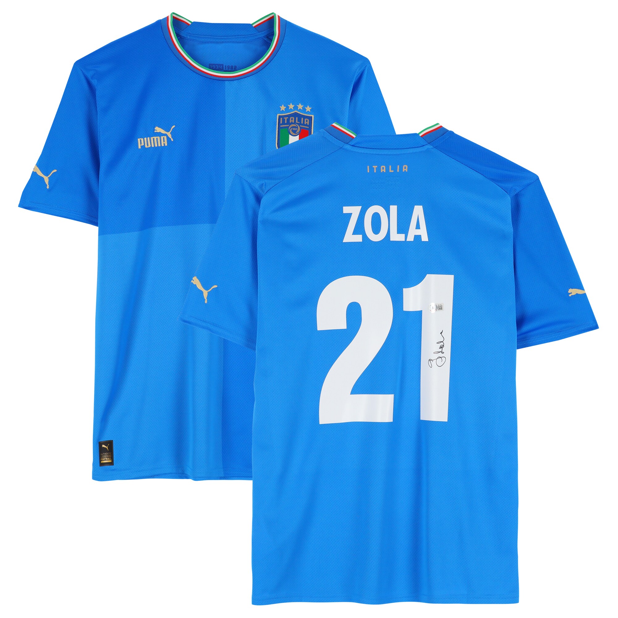 gianfranco zola italy national team autographed fanatics authentic 2022-23 blue home puma jersey – bas Collection | Australia Football Jerseys And World Cup Kits