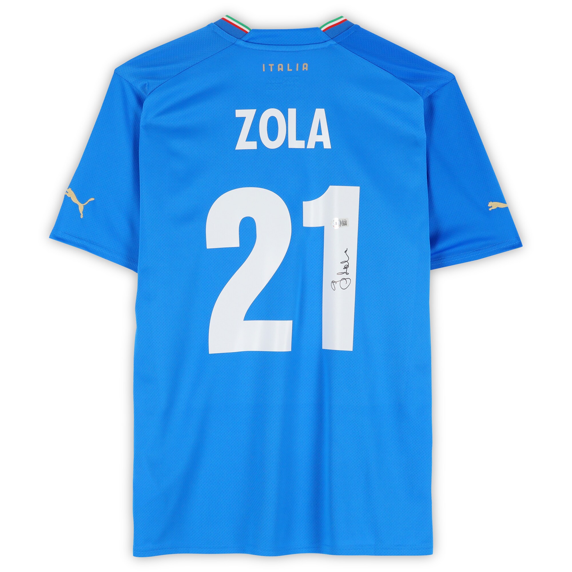 gianfranco zola italy national team autographed fanatics authentic 2022-23 blue home puma jersey – bas Collection | Australia Football Jerseys And World Cup Kits