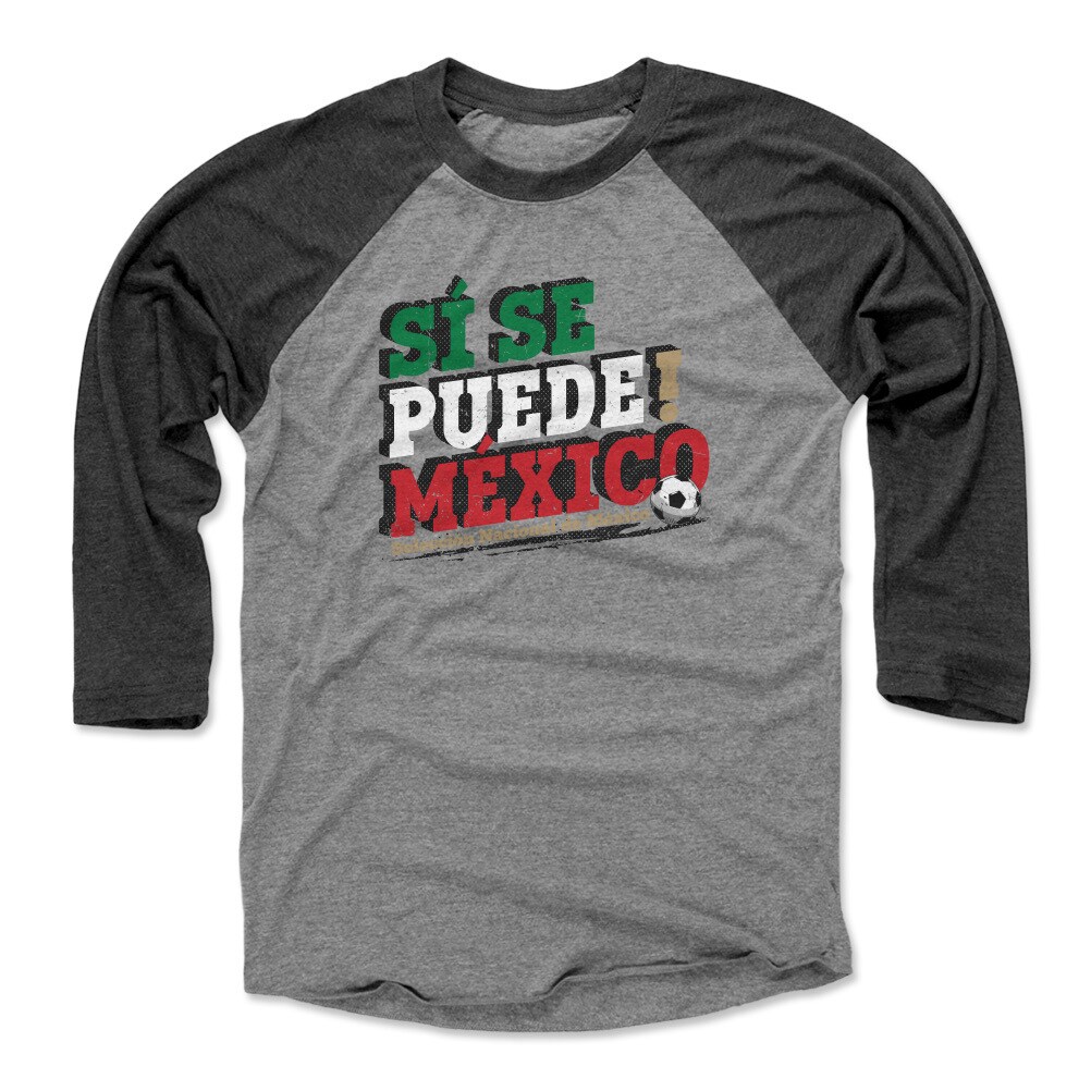 mexico national team 500 level si se puede raglan 34-sleeve baseball t-shirt – blackheather gray Collection | Australia Football Jerseys And World Cup Kits