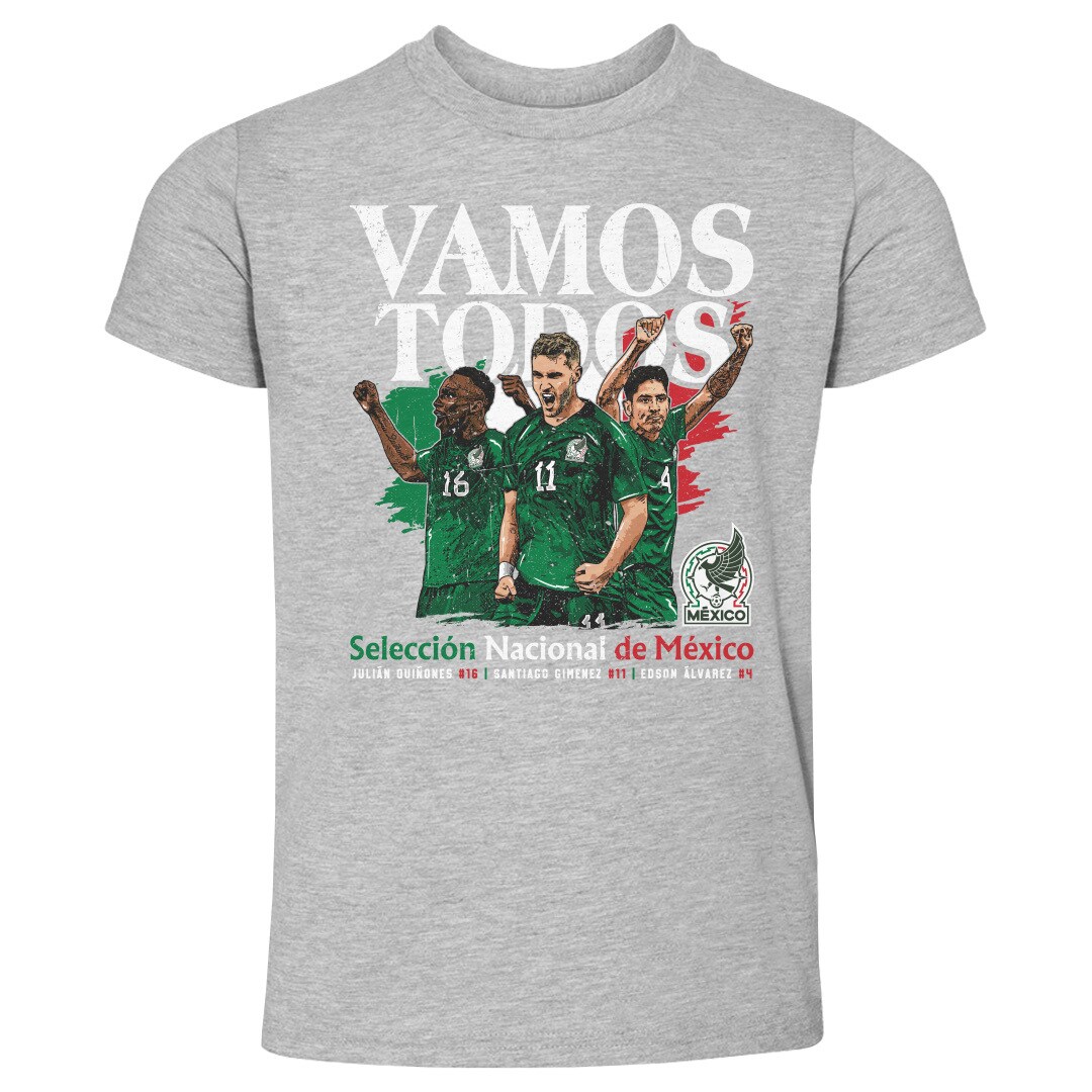 mexico national team 500 level toddler vamos todos julián quiñones santiago giménez  edson Álvarez t-shirt – heather gray Collection | Australia Football Jerseys And World Cup Kits