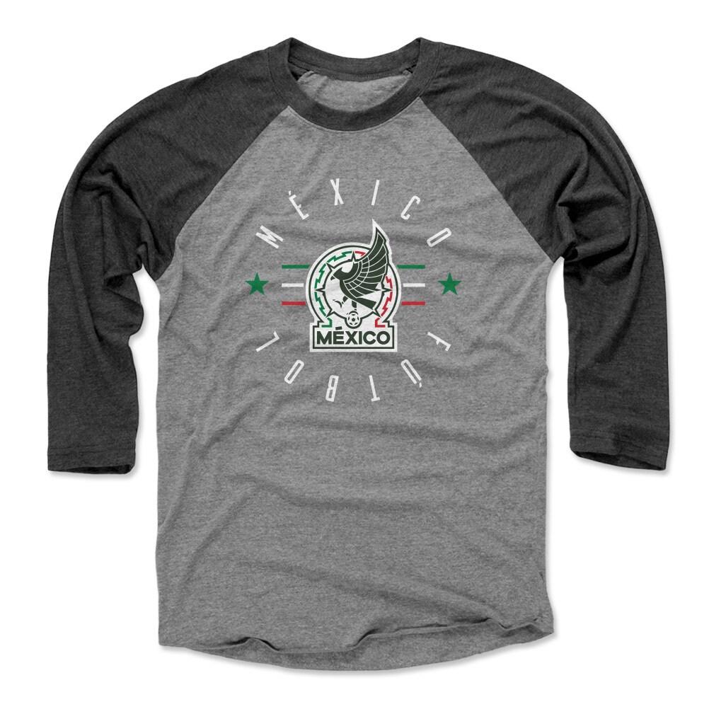 mexico national team 500 level unisex futbol raglan 34-sleeve baseball t-shirt – blackheather gray Collection | Australia Football Jerseys And World Cup Kits