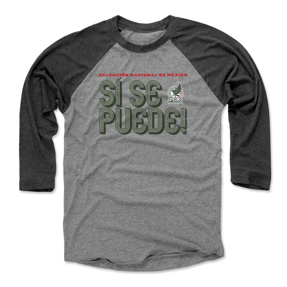 mexico national team 500 level unisex si se puede inline bold raglan 34-sleeve baseball t-shirt – blackheather gray Collection | Australia Football Jerseys And World Cup Kits