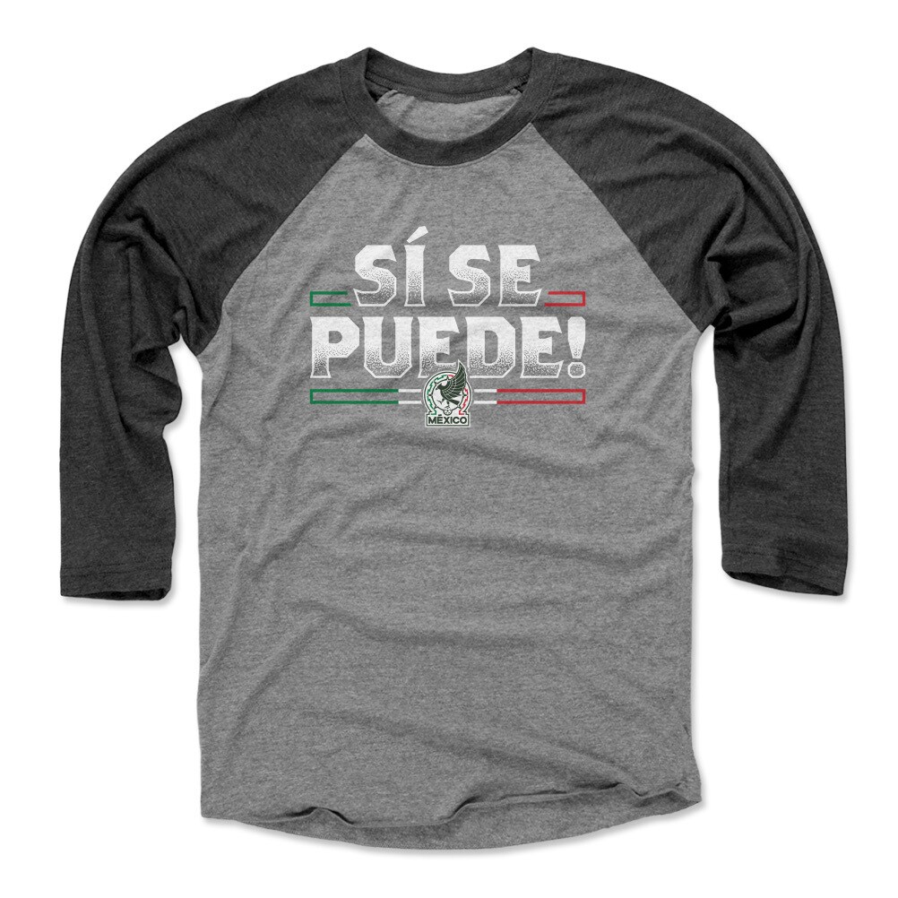 mexico national team 500 level unisex si se puede raglan 34-sleeve baseball t-shirt – blackheather gray Collection | Australia Football Jerseys And World Cup Kits