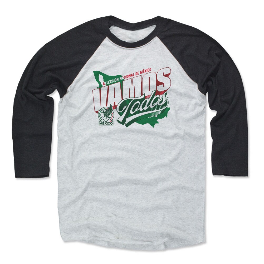 mexico national team 500 level vamos todos 34-sleeve tri-blend baseball t-shirt – blackwhite Collection | Australia Football Jerseys And World Cup Kits