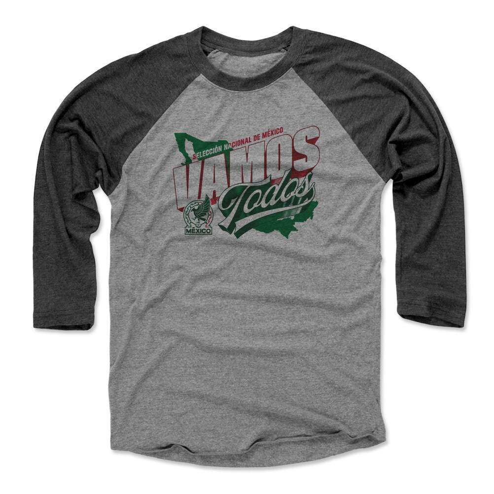 mexico national team 500 level vamos todos country 34-sleeve tri-blend baseball t-shirt – blackheather gray Collection | Australia Football Jerseys And World Cup Kits