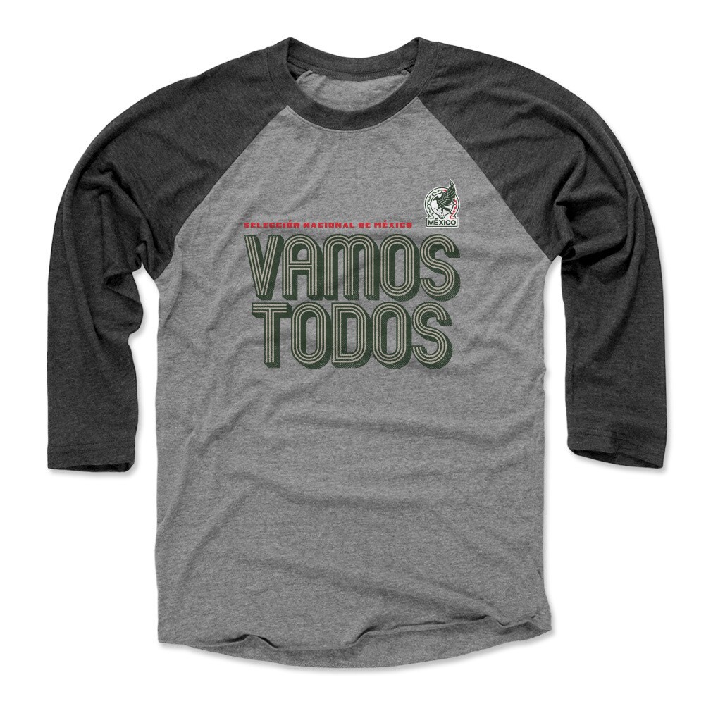 mexico national team 500 level vamos todos inline bold 34-sleeve tri-blend baseball t-shirt – heather grayblack Collection | Australia Football Jerseys And World Cup Kits