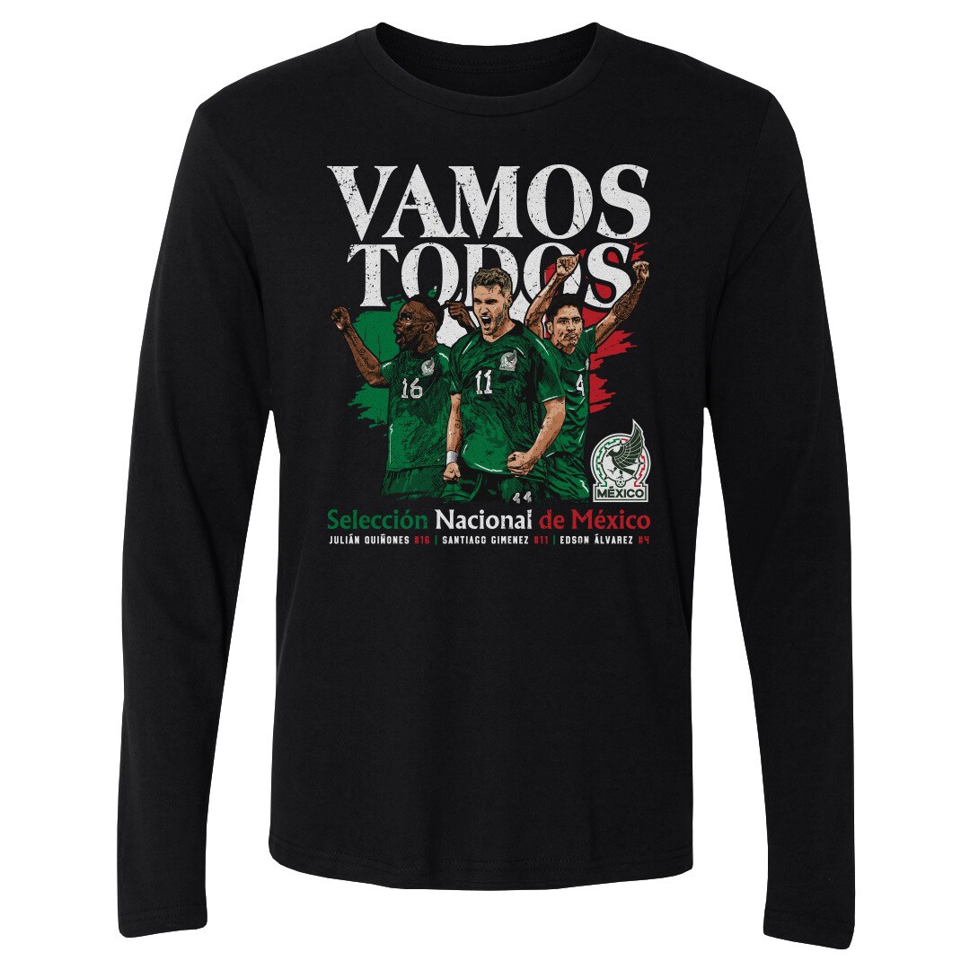 mexico national team 500 level vamos todos julián quiñones santiago giménez  edson Álvarez long sleeve t-shirt – black Collection | Australia Football Jerseys And World Cup Kits