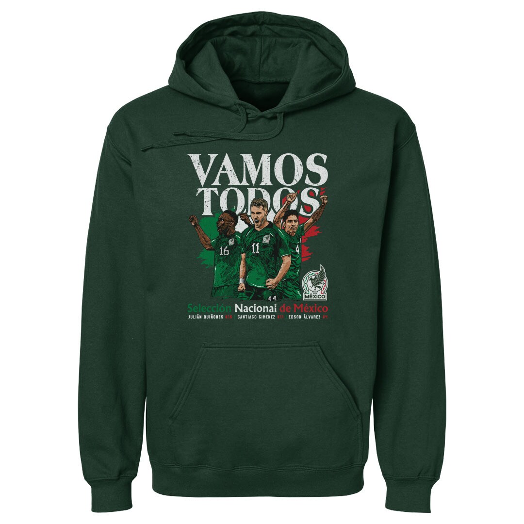 mexico national team 500 level vamos todos julián quiñones santiago giménez  edson Álvarez pullover hoodie – forest green Collection | Australia Football Jerseys And World Cup Kits