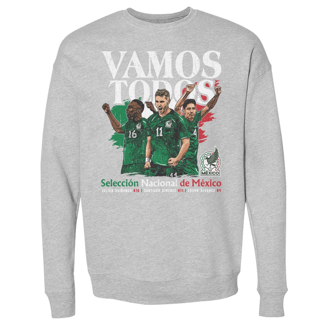 mexico national team 500 level vamos todos julián quiñones santiago giménez  edson Álvarez pullover sweatshirt – heather gray Collection | Australia Football Jerseys And World Cup Kits