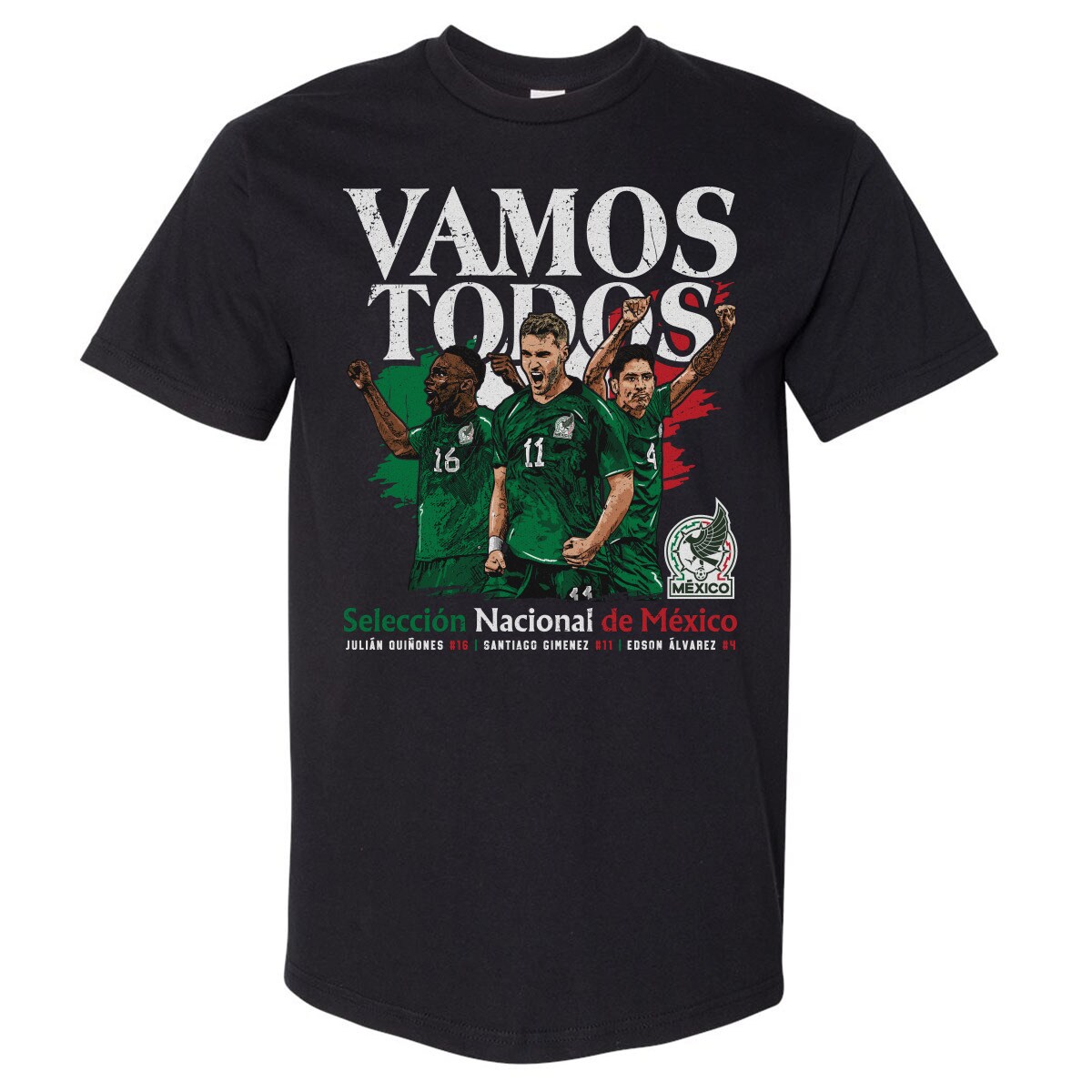 mexico national team 500 level vamos todos julián quiñones santiago giménez  edson Álvarez t-shirt – black Collection | Australia Football Jerseys And World Cup Kits