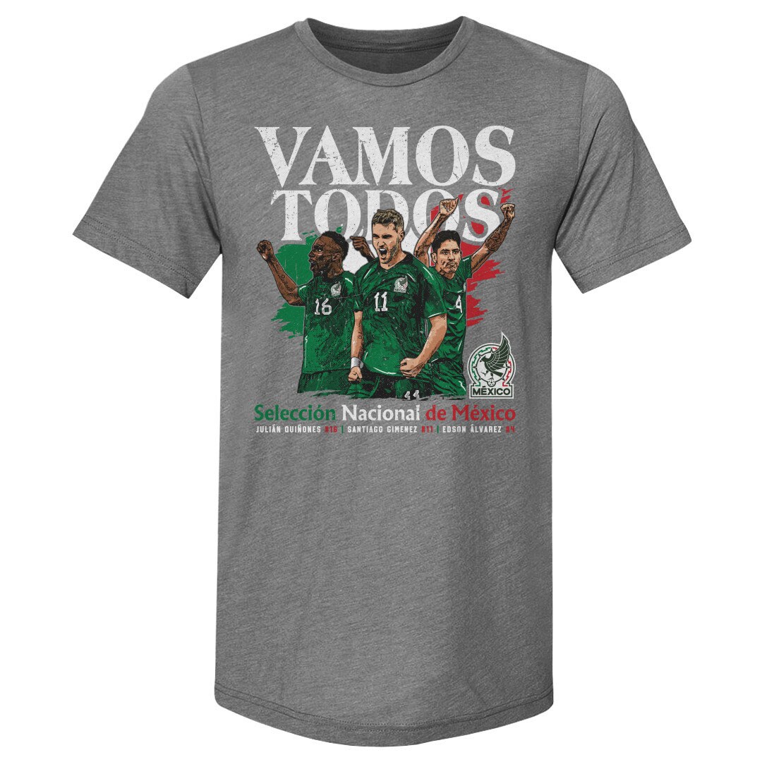 mexico national team 500 level vamos todos julián quiñones santiago giménez  edson Álvarez t-shirt – gray Collection | Australia Football Jerseys And World Cup Kits