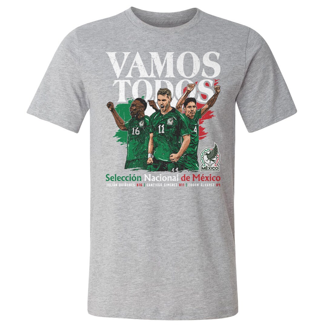 mexico national team 500 level vamos todos julián quiñones santiago giménez  edson Álvarez t-shirt – heather gray Collection | Australia Football Jerseys And World Cup Kits