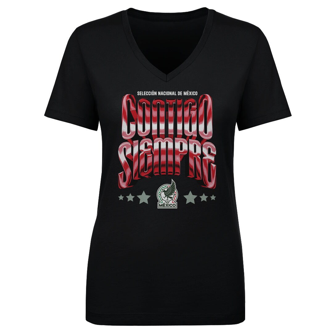 mexico national team 500 level womens contigo siempre vintage v-neck t-shirt – black Collection | Australia Football Jerseys And World Cup Kits