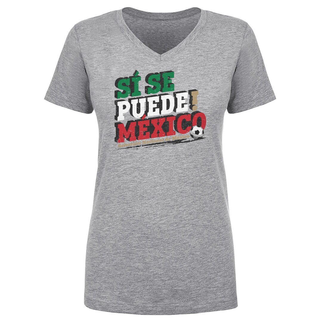 mexico national team 500 level womens si se puede v-neck t-shirt – heather gray Collection | Australia Football Jerseys And World Cup Kits