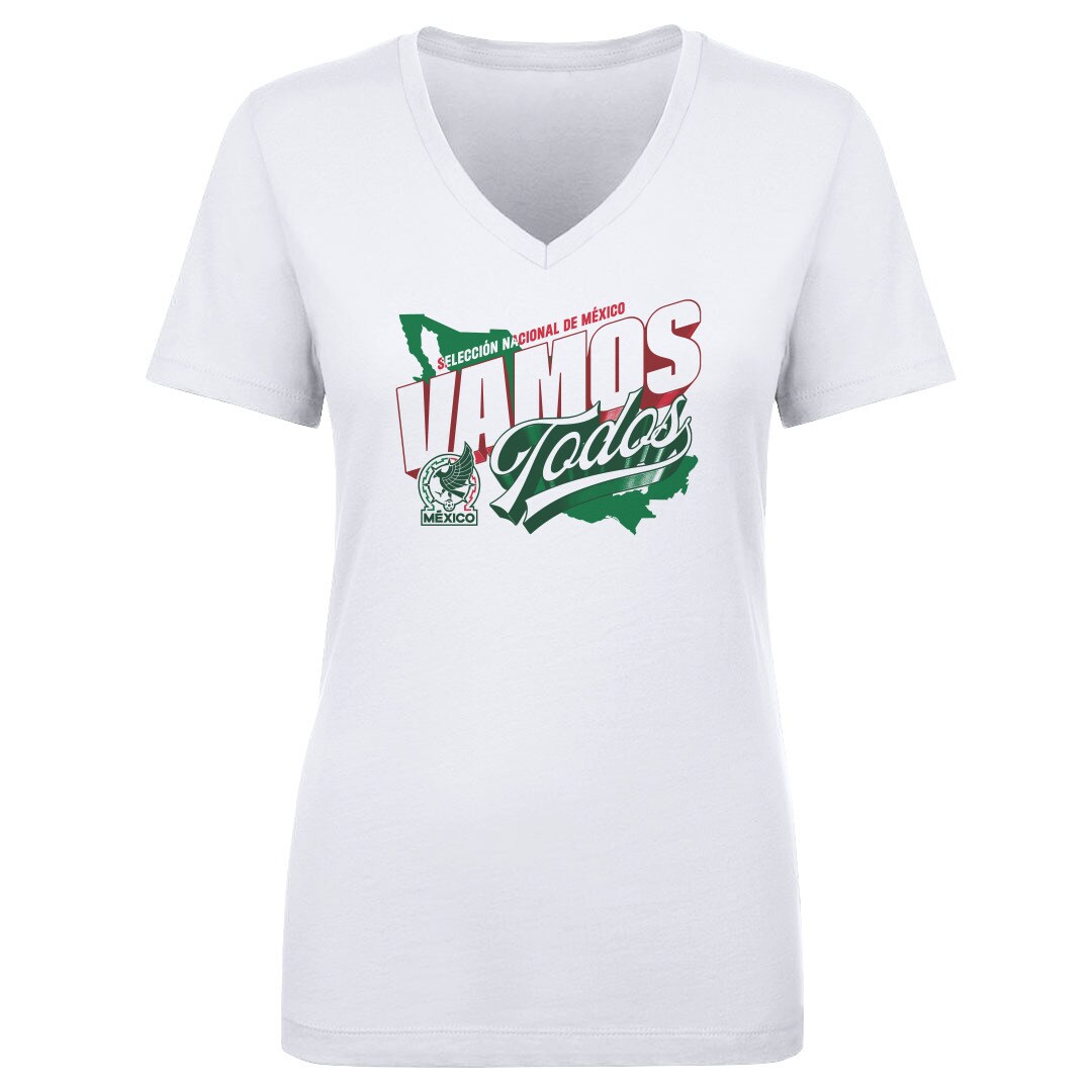 mexico national team 500 level womens vamos todos country v-neck t-shirt – white Collection | Australia Football Jerseys And World Cup Kits