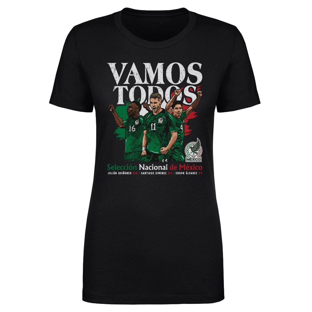 mexico national team 500 level womens vamos todos julián quiñones santiago giménez  edson Álvarez t-shirt – black Collection | Australia Football Jerseys And World Cup Kits