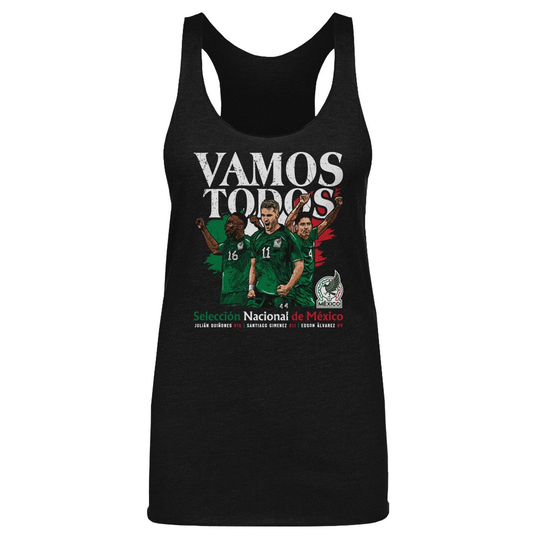 mexico national team 500 level womens vamos todos julián quiñones santiago giménez  edson Álvarez tri-blend racerback tank top – black Collection | Australia Football Jerseys And World Cup Kits