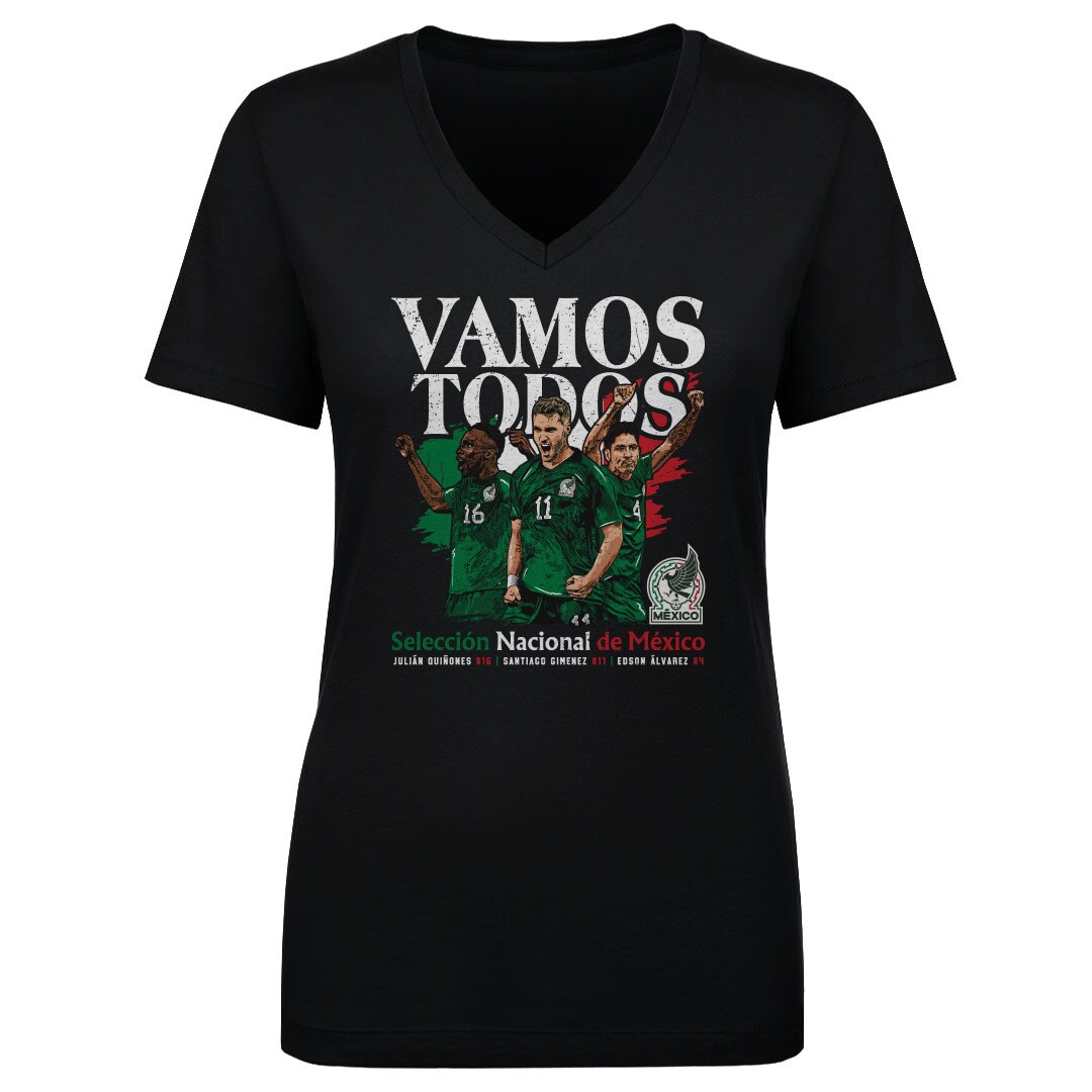 mexico national team 500 level womens vamos todos julián quiñones santiago giménez  edson Álvarez v-neck t-shirt – heather gray Collection | Australia Football Jerseys And World Cup Kits