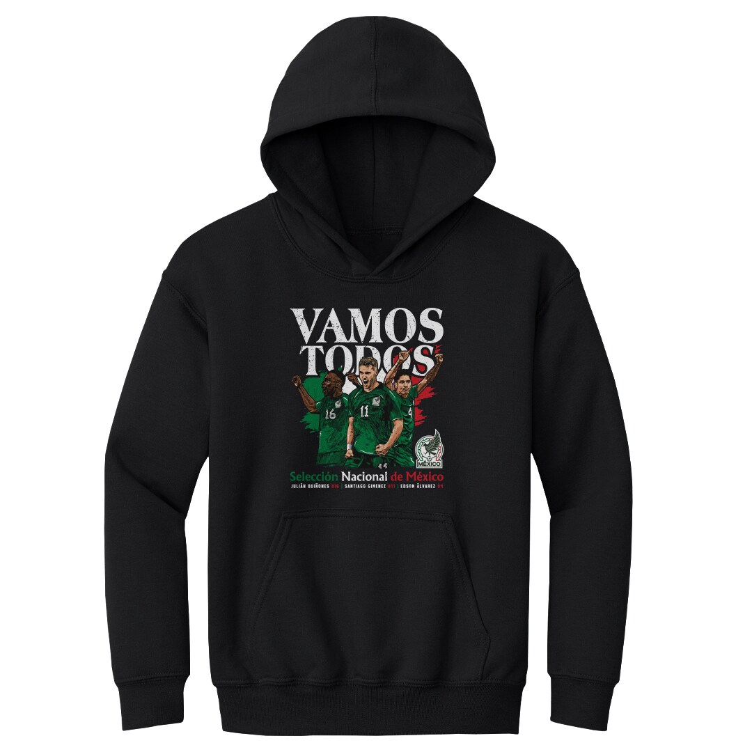 mexico national team 500 level youth vamos todos julián quiñones santiago giménez  edson Álvarez pullover hoodie – black Collection | Australia Football Jerseys And World Cup Kits