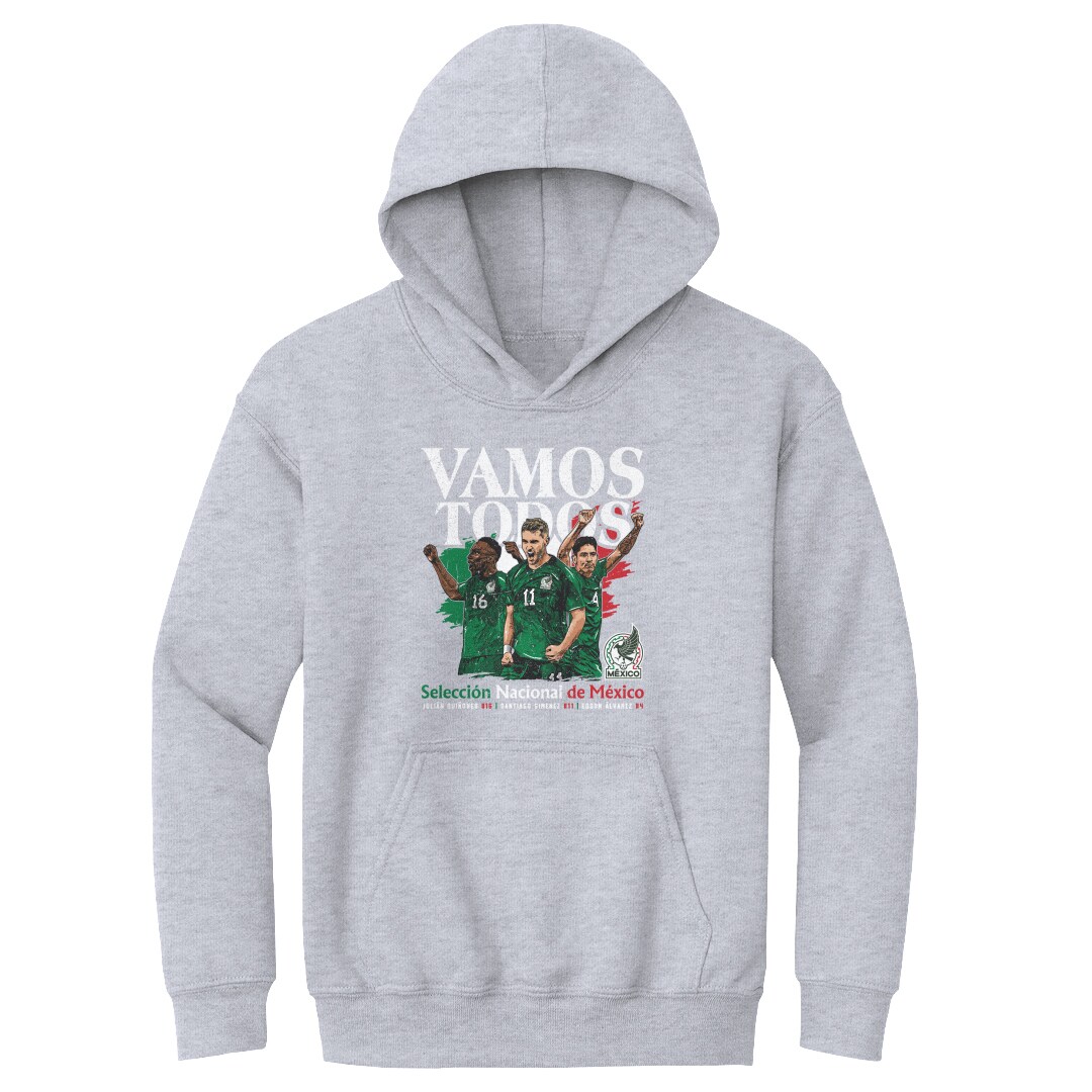mexico national team 500 level youth vamos todos julián quiñones santiago giménez  edson Álvarez pullover hoodie – gray Collection | Australia Football Jerseys And World Cup Kits