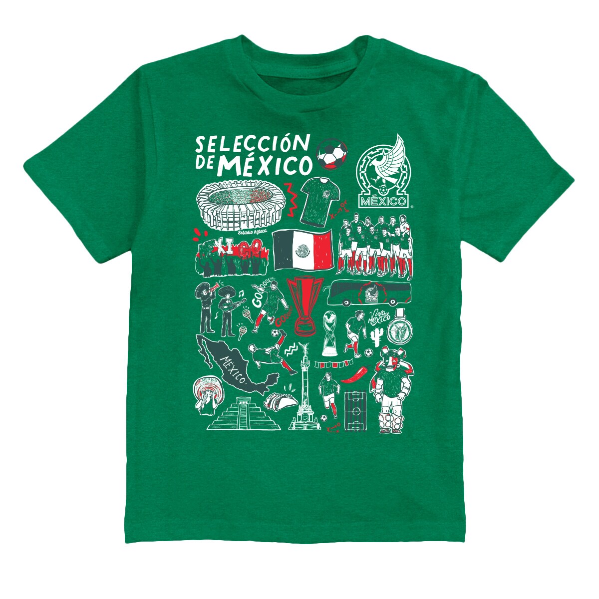 mexico national team vive la fete youth impressions artwork t-shirt – green Collection | Australia Football Jerseys And World Cup Kits