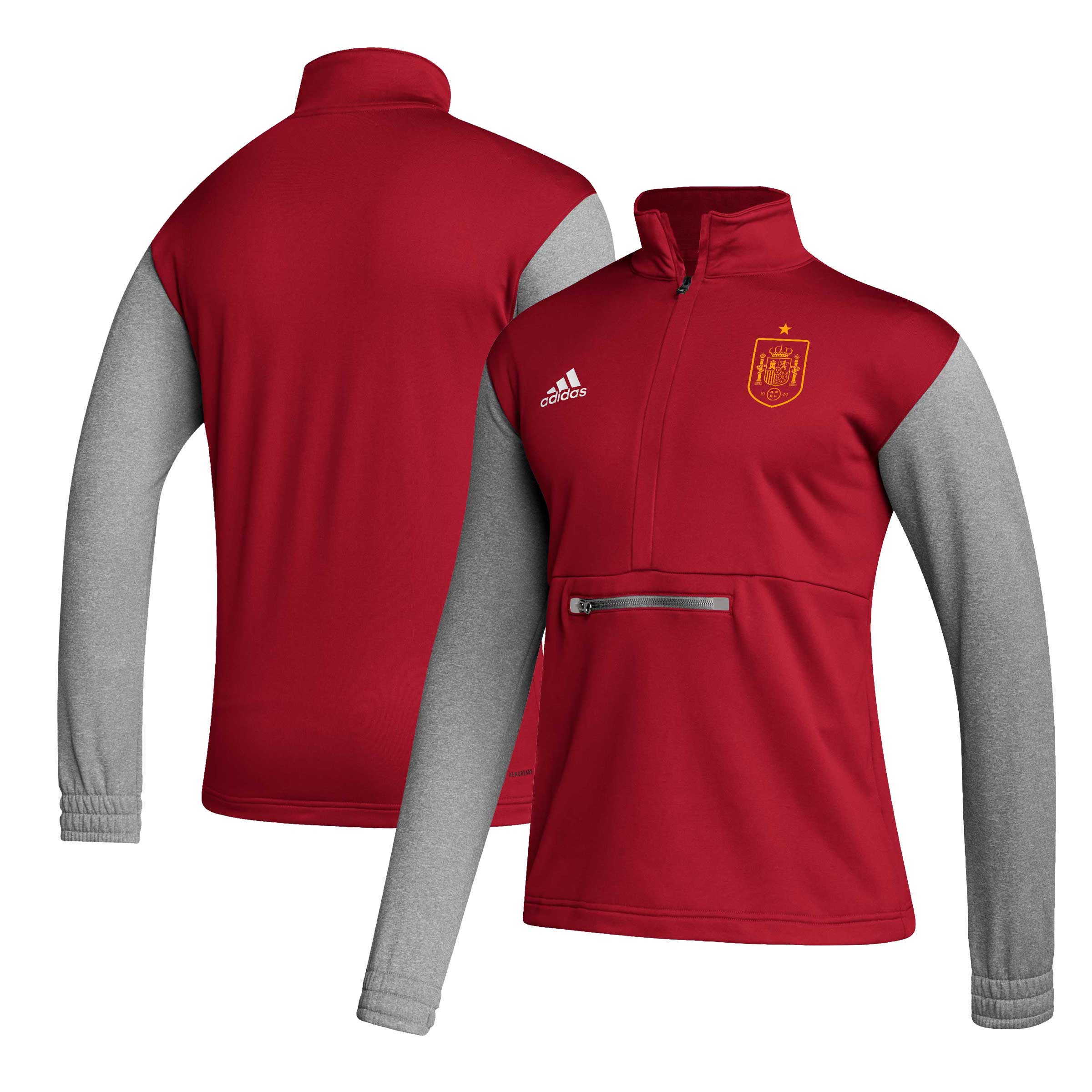 spain national team adidas crest long sleeve half-zip top – red Collection | Australia Football Jerseys And World Cup Kits