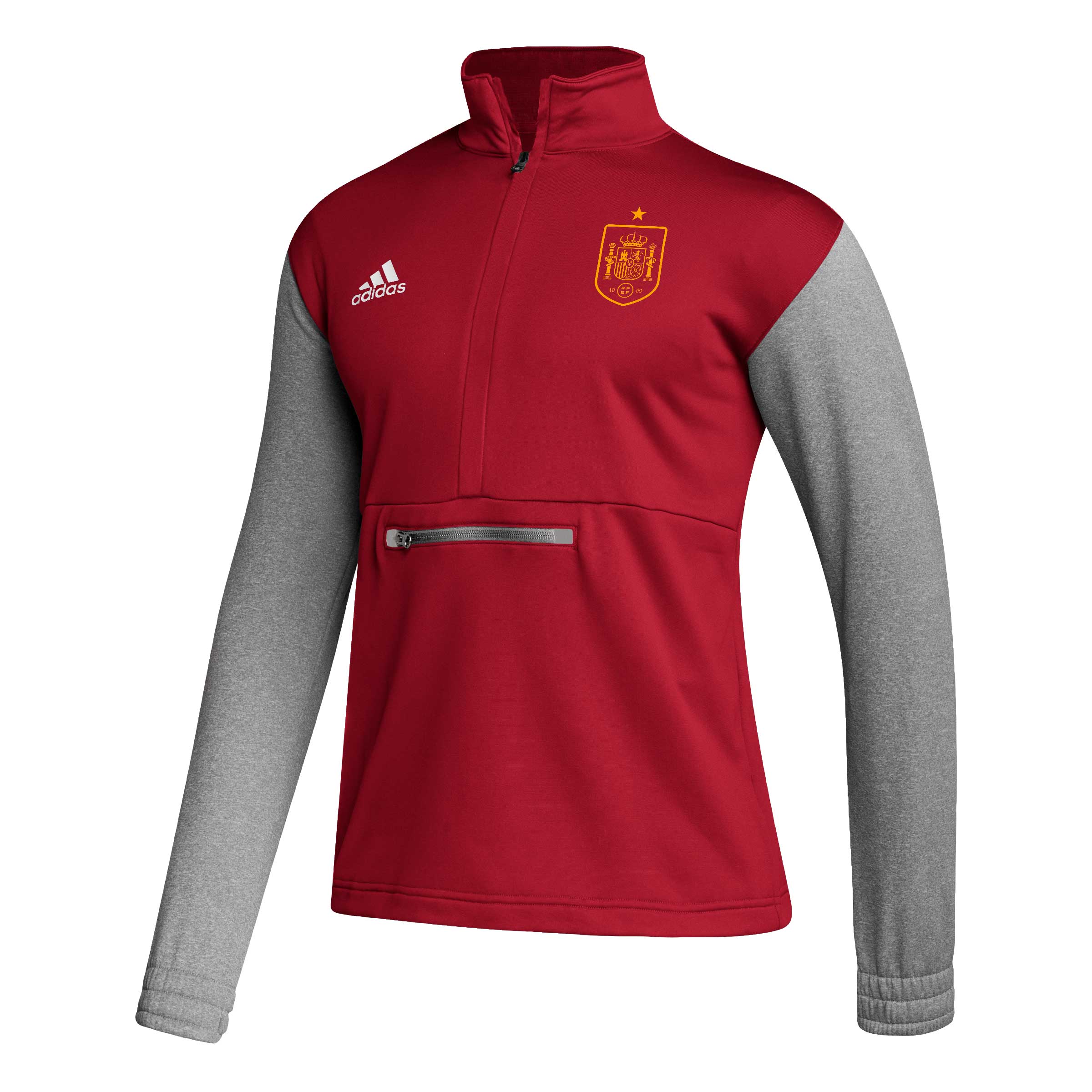 spain national team adidas crest long sleeve half-zip top – red Collection | Australia Football Jerseys And World Cup Kits